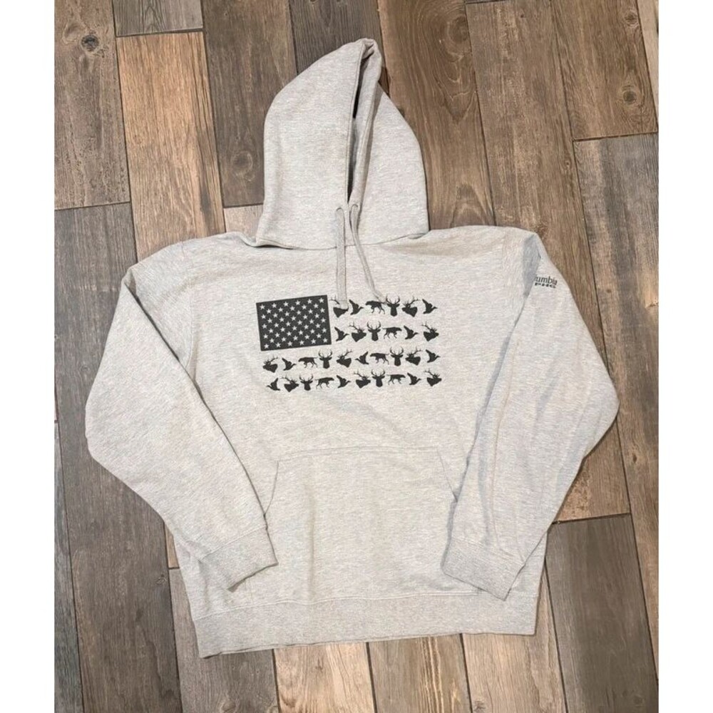 Columbia Mens PHG Game Flag Gray Hoodie Size XL
